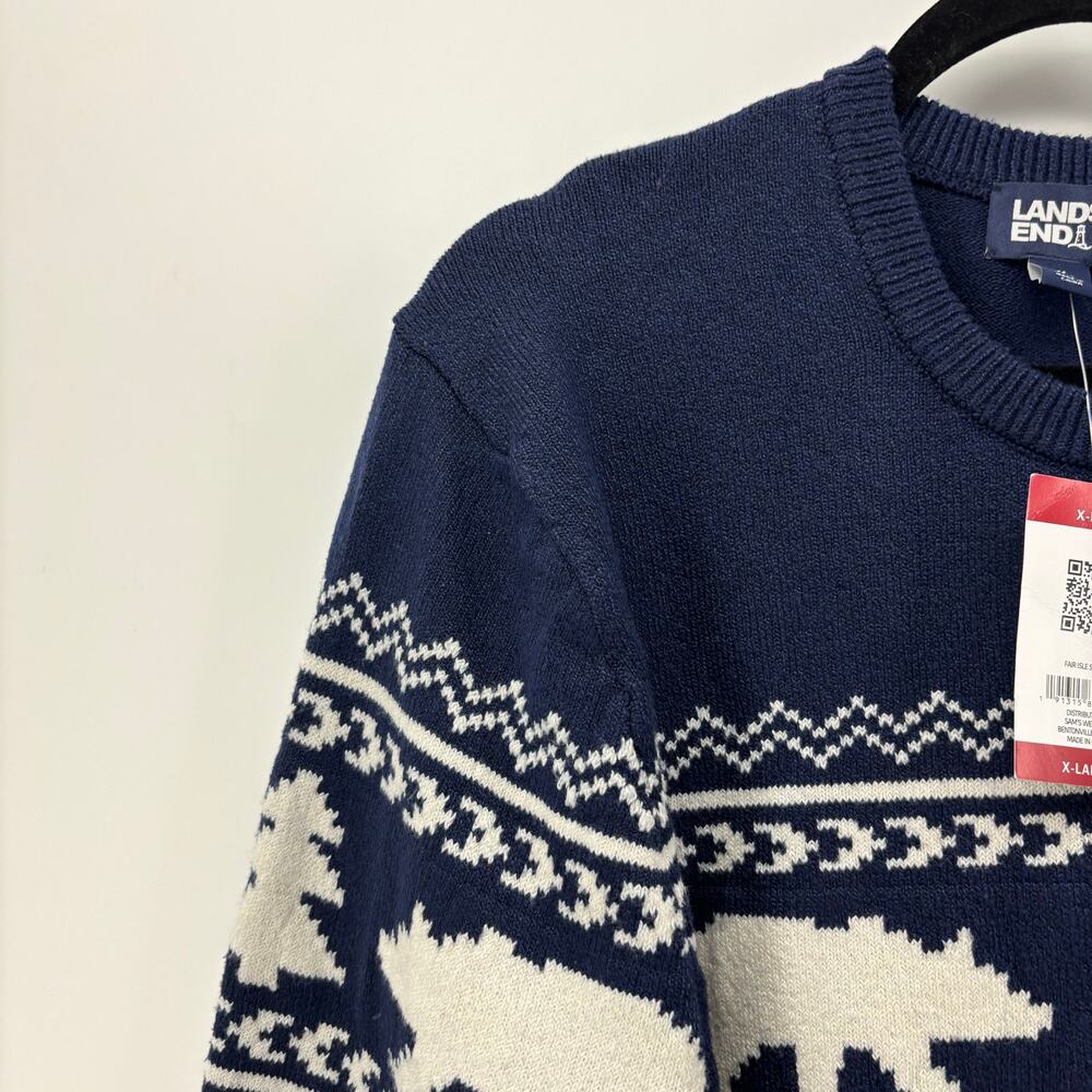 Lands End Men's Size XL Sweater Navy Blue Bear Christmas Tree - Picture 13 of 16
